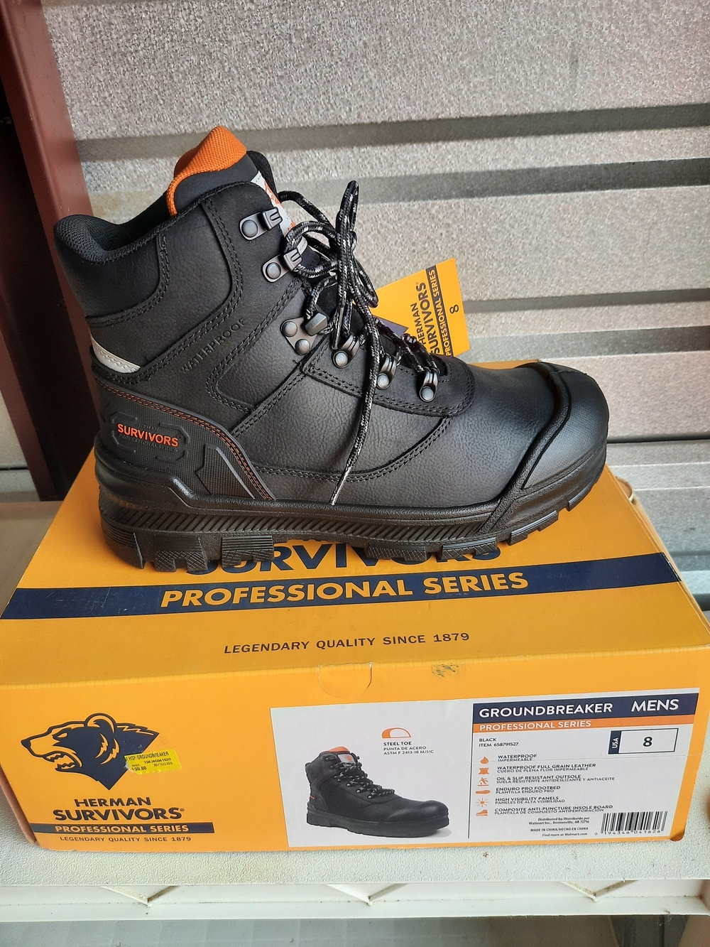 Survivors Men’s Black & Orange Safety Steel Toe Boot Groundbreaker Professional